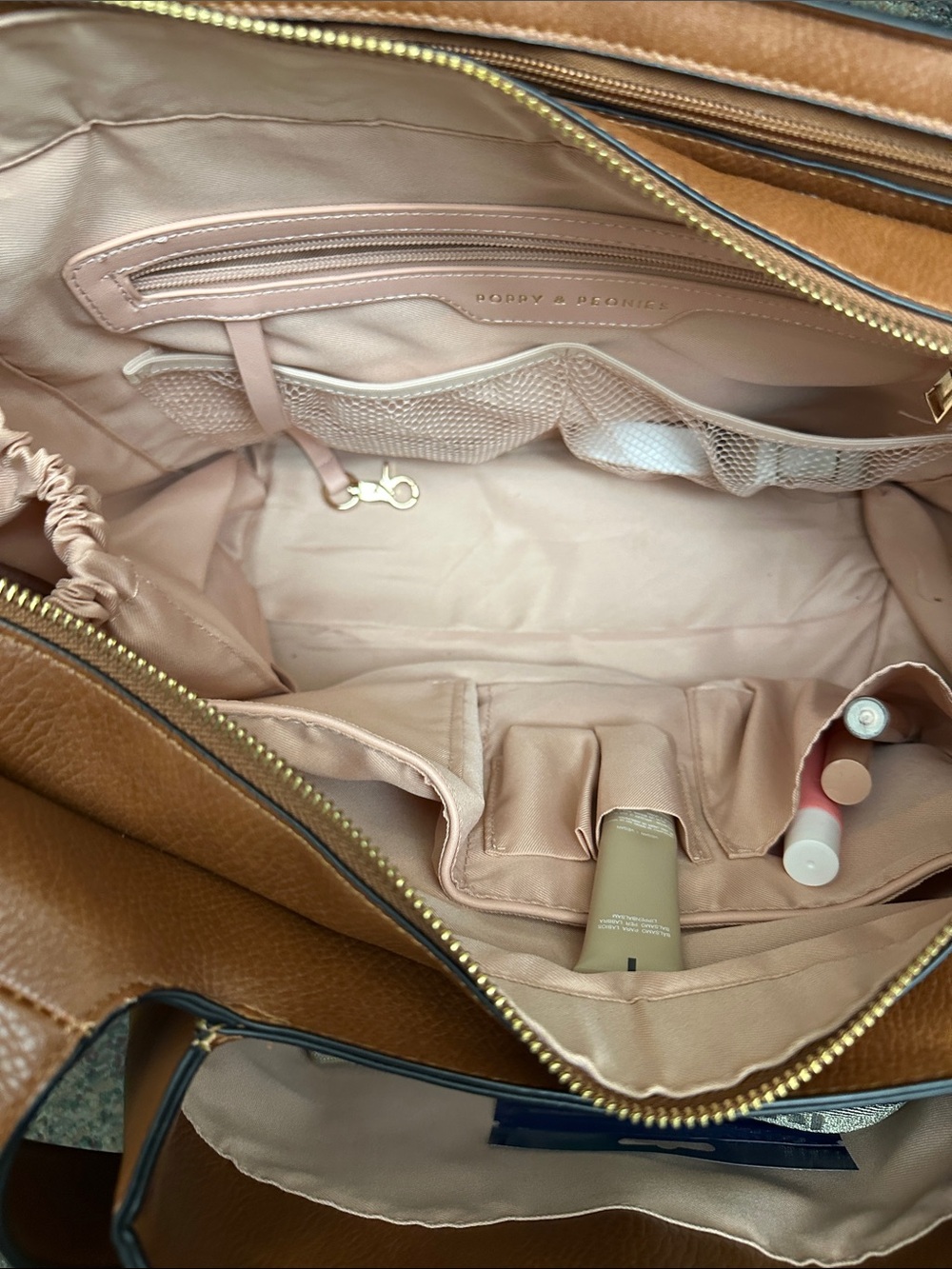 Poppy & Peonies Chestnut Brown Pebbled Tote - Picture 5 of 7